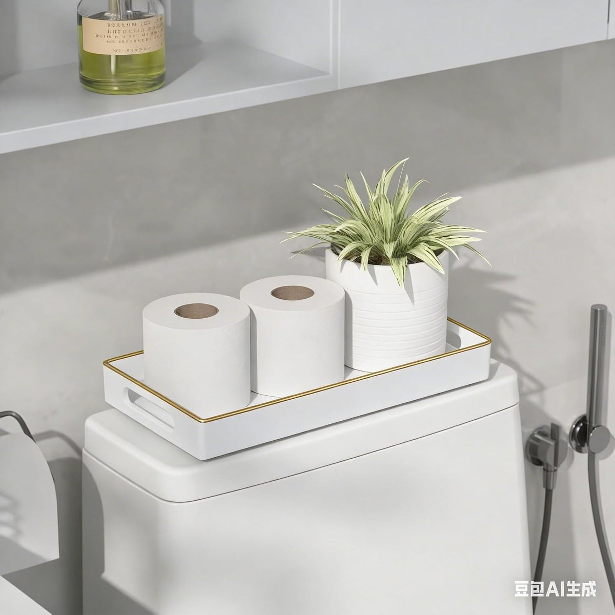 White Rectangular Bathroom Vanity Tray,14 Inch Countertop Storage Organizer