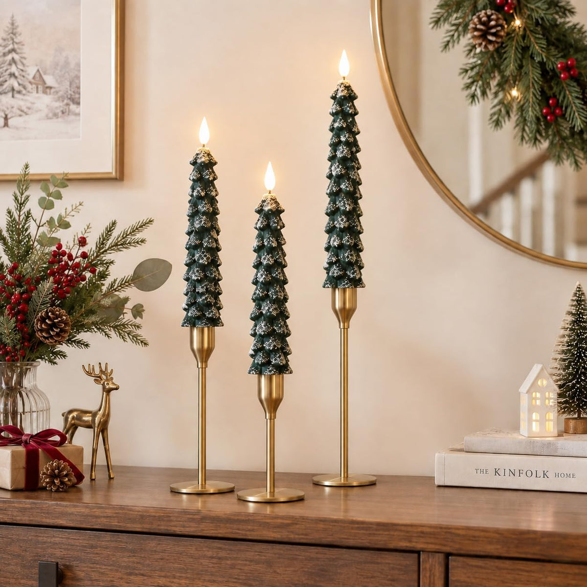 Christmas Decorations, Christmas Tree Flameless Taper Candles with Remote