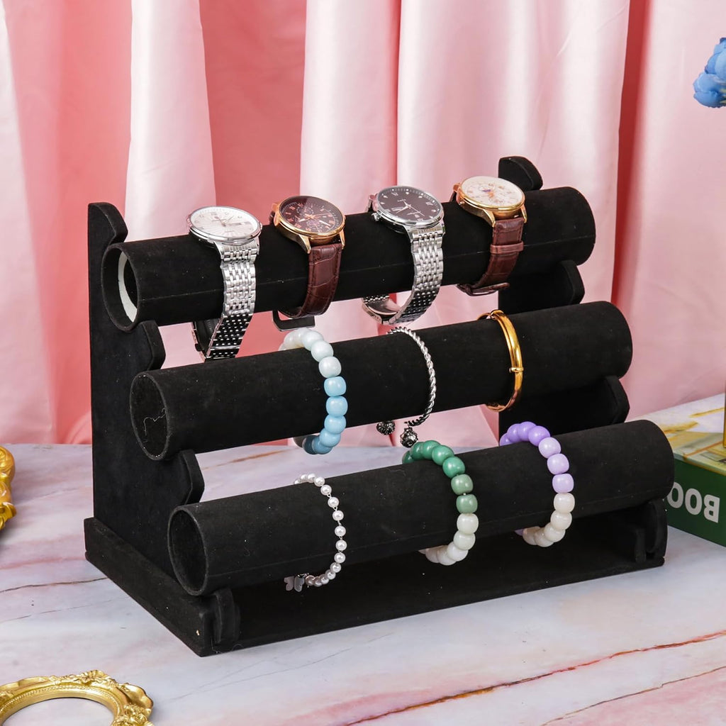 Bracelet Display Stand Organizer, 3 Tier Hand Display for Jewelry Detachable Velvet Watch Anklet Rack to Sell(Black)