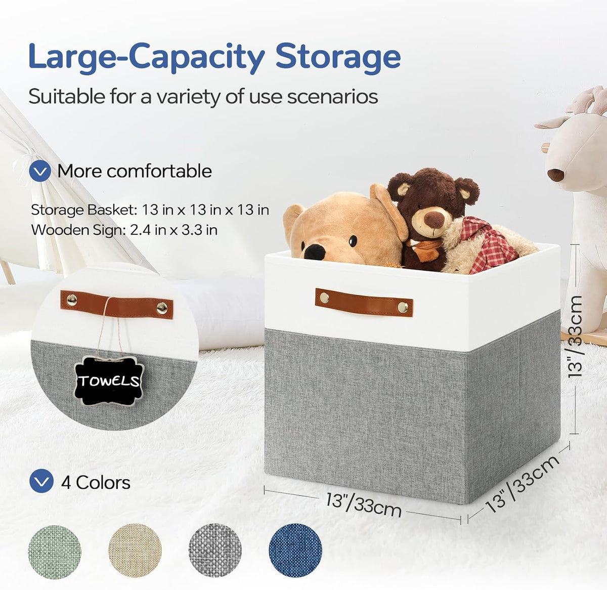 Patvingot 13-Inch Linen Storage Cubes with Labels and PU Handles,6 Pack