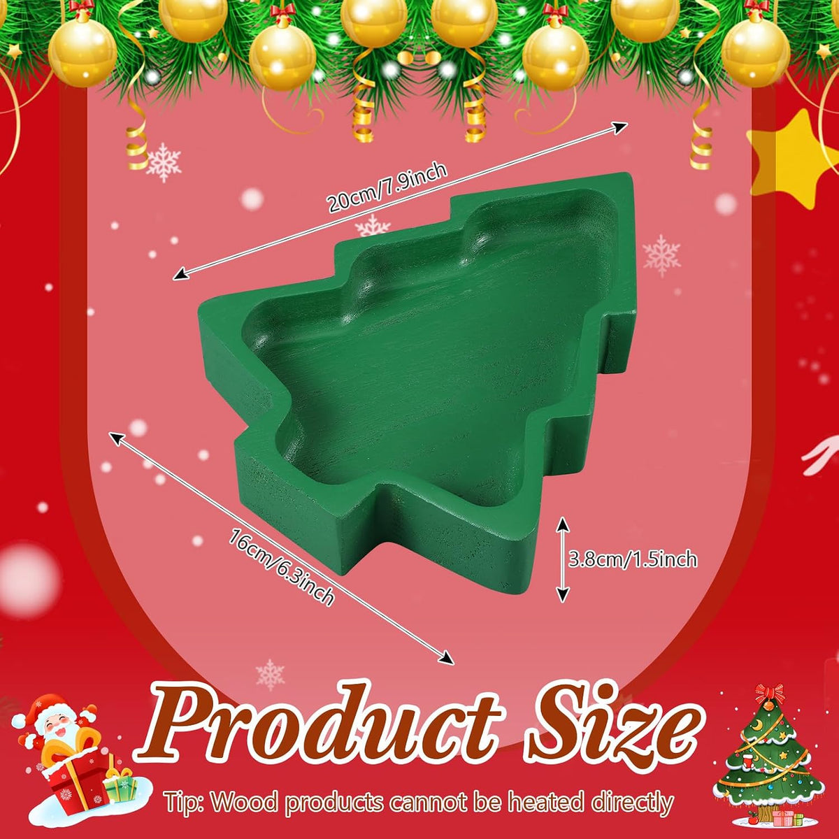 Jingmore 4 Pcs Christmas Wooden Bowl Xmas Tree Tray Dough, Green