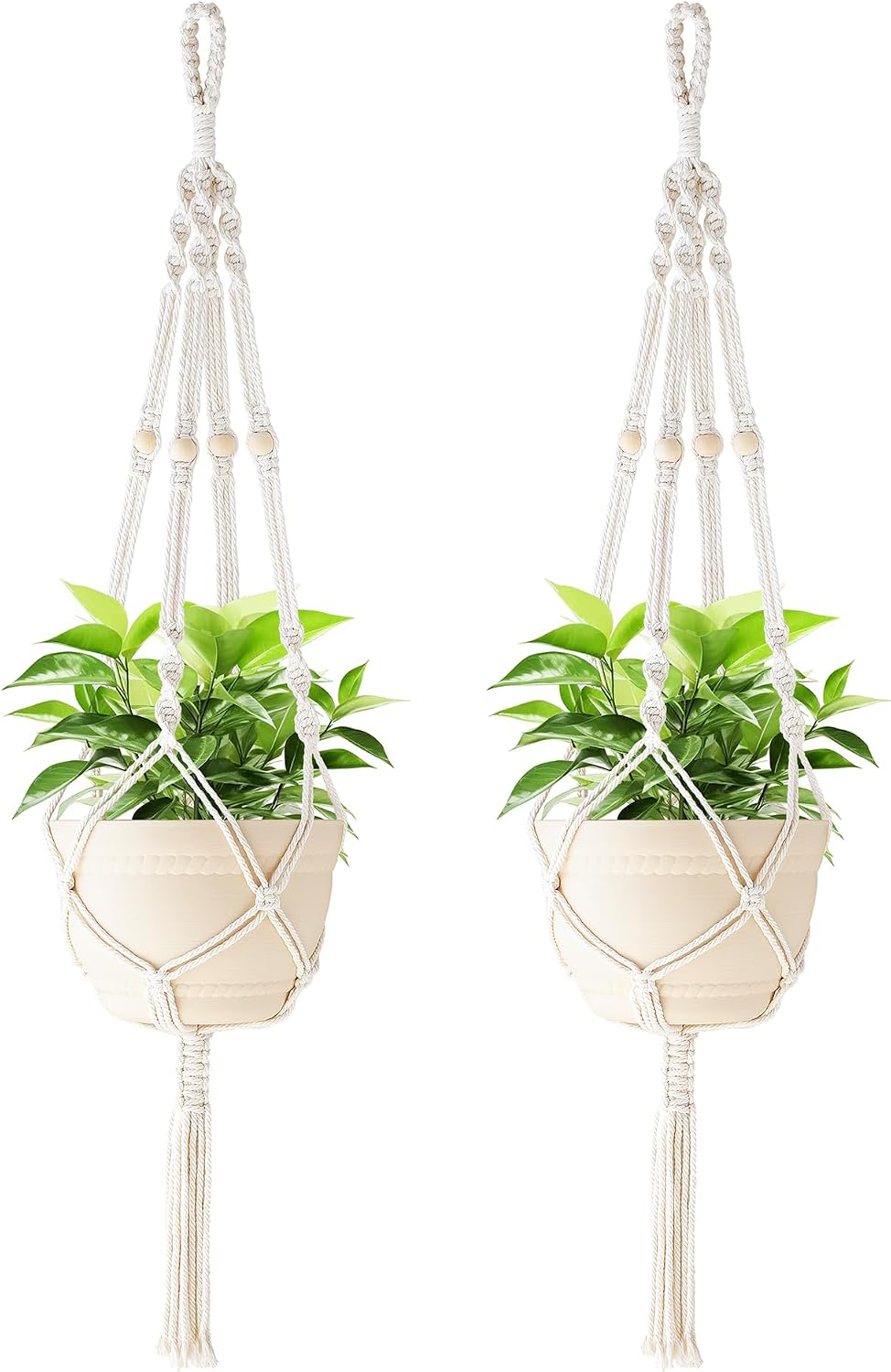 41 Inch Macrame Plant Hanger Indoor Hanging Plant Holder Ivory 2Pcs