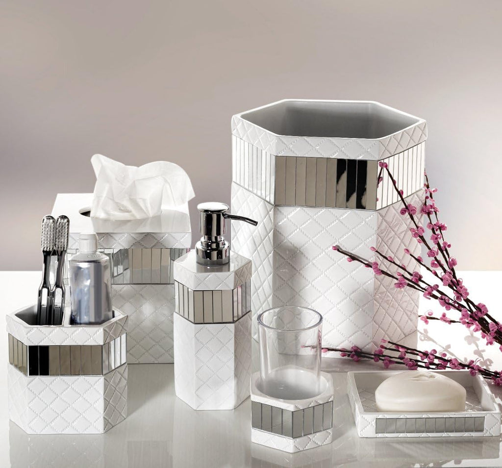 Creative Scents Quilted Mirror 6 Piece Bathroom Accessories Set