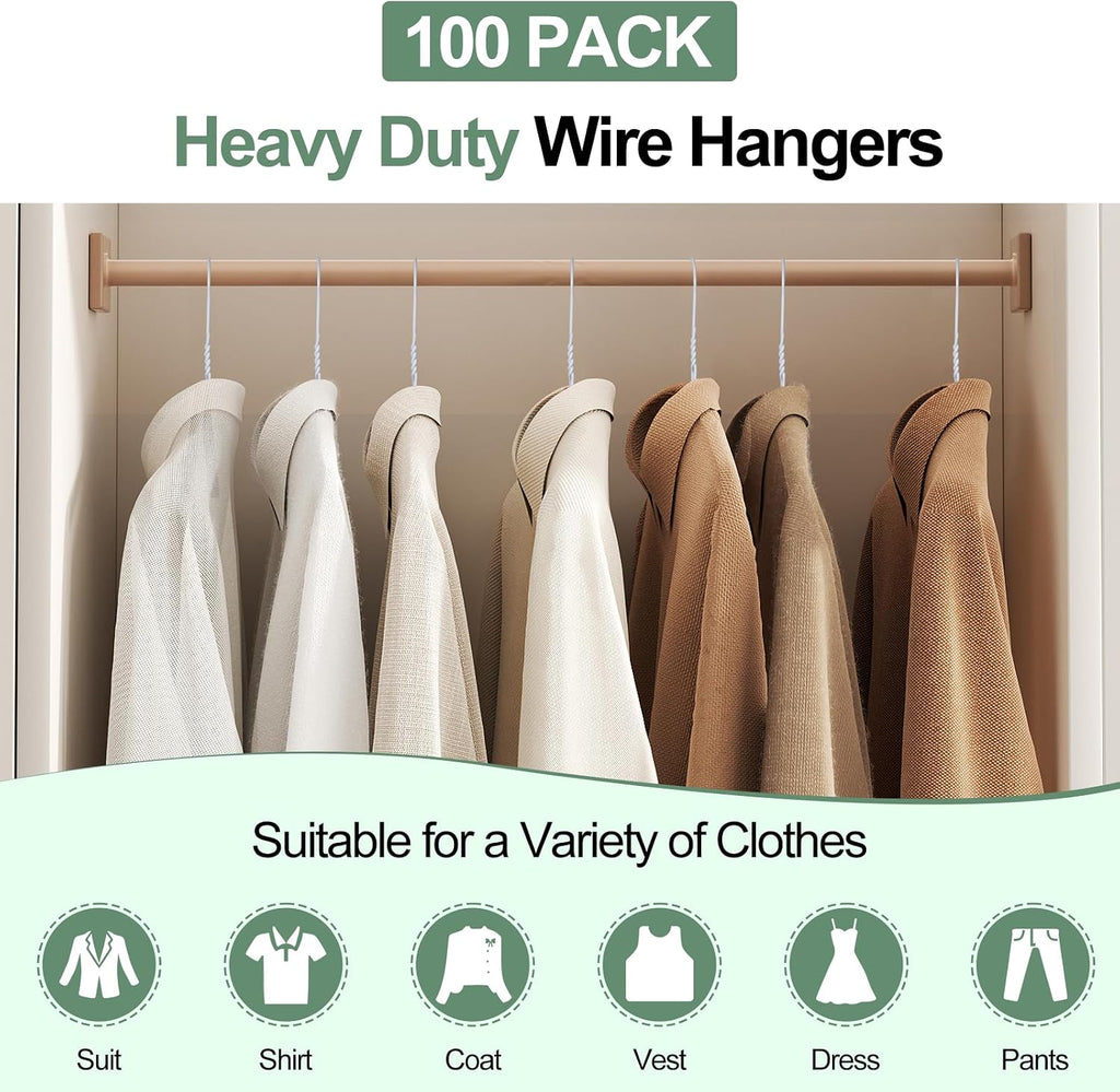 FUDESY Metal Wire Clothes Hangers 100 Pack Bulk Space Saving, 16 in, White