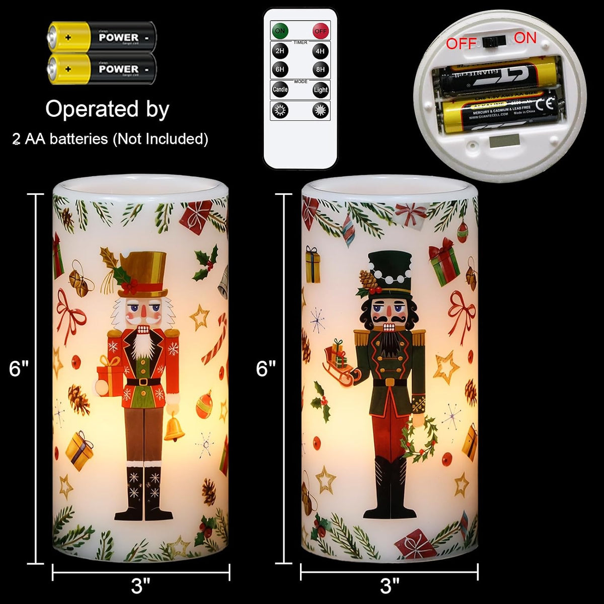Christmas Nutcracker Flameless Pillar Candles with Remote Timer