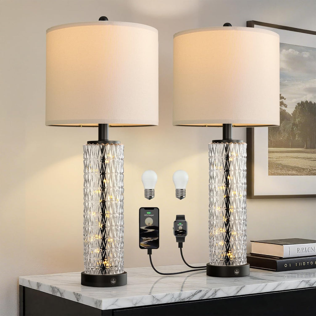 Oneach 27.75" Black Table Lamps Set of 2 with Nightlight for Living Room
