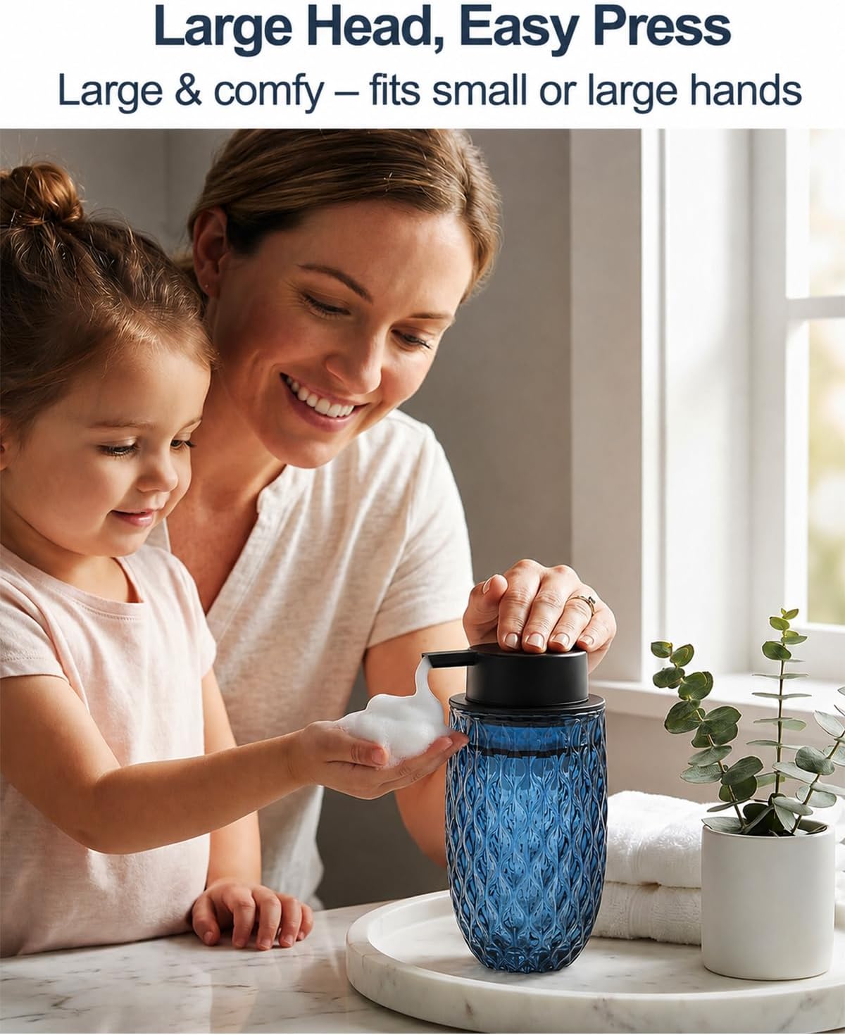 Glass Foaming Soap Dispenser, Blue Embossed Foam Hand Soap Dispenser, 2PCS