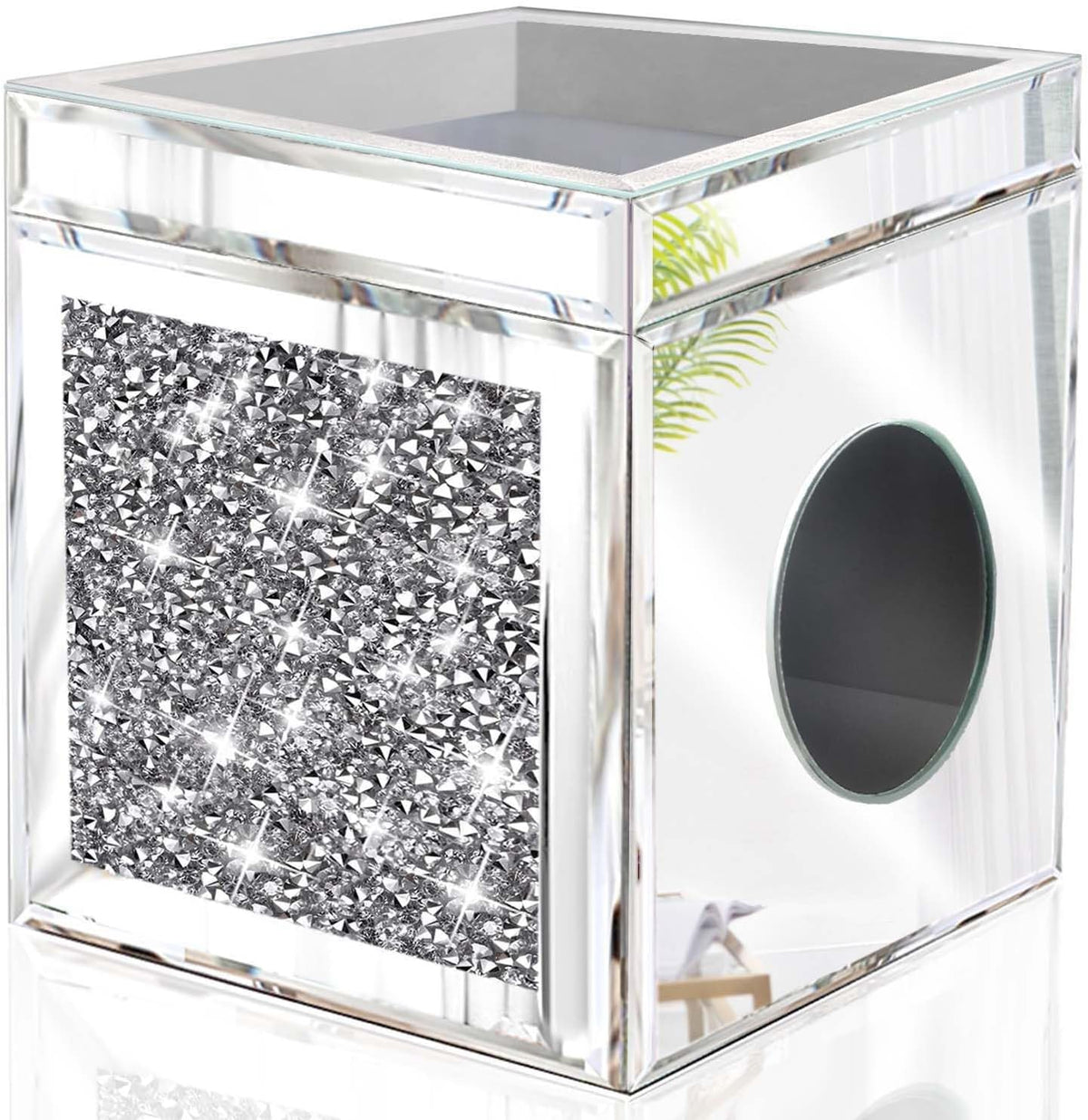 Wocred Square Tissue Box Cover Upgrades with Storage Tray,Crystal Crushed Diamond Tissue Box, Luxury Tissue Holders for Either Tissues in a Bathroom or Napkins on a Table.(6.5”x5.5”x5.5”)