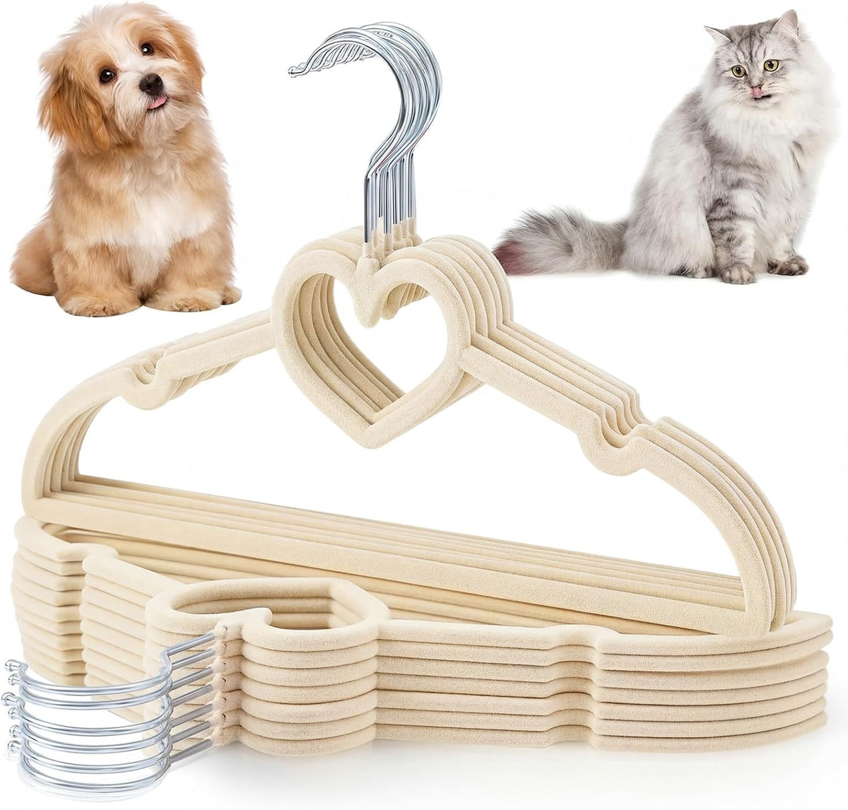 24 Pcs Pet Hangers 13'' Non-Slip Velvet Metal Hooks,Beige