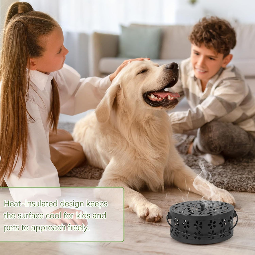 Portable Iron Mosquito Coil Holder with Handle, Black