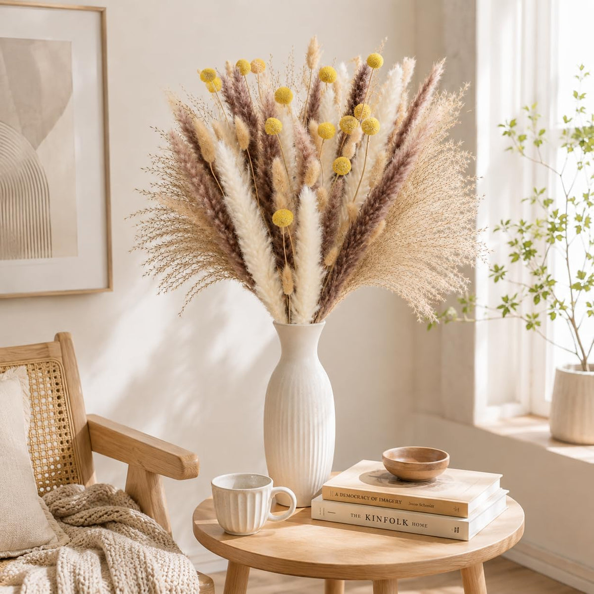 100PCS Boho Flowers Bouquet 17inch Natural Dried Pampas Grass for Vase