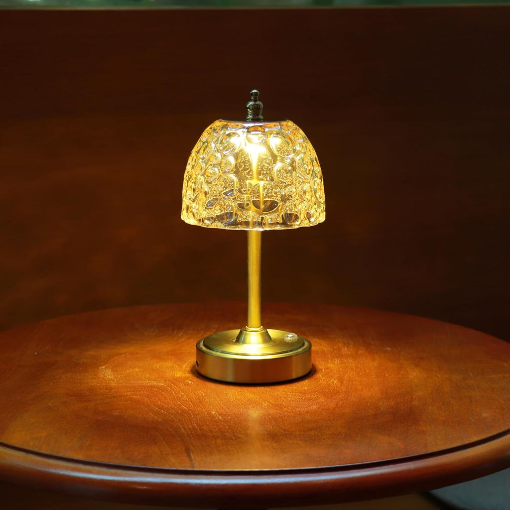 Cordless Rechargeable Table Lamp, Vintage Art Glass Shade, Dimmable, Brown