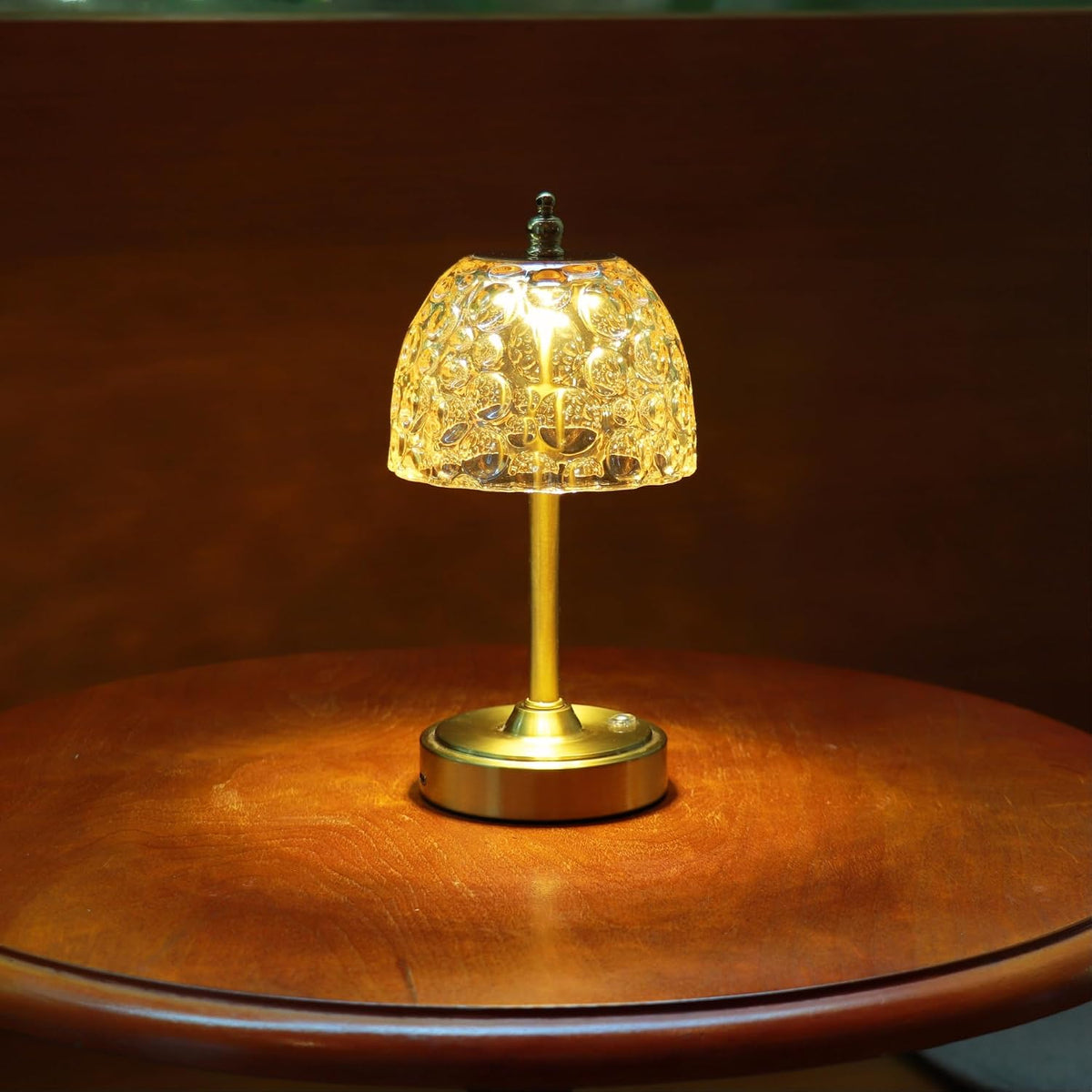 Cordless Rechargeable Table Lamp, Vintage Art Glass Shade, Dimmable, Brown