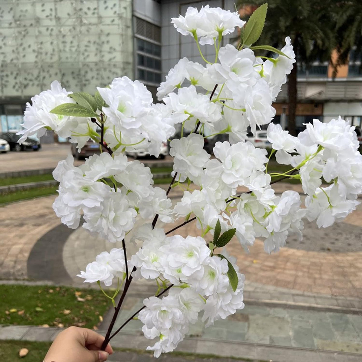 Artificial Cherry Blossom Branches, 5Pcs White Silk Faux Flowers, 33.5in