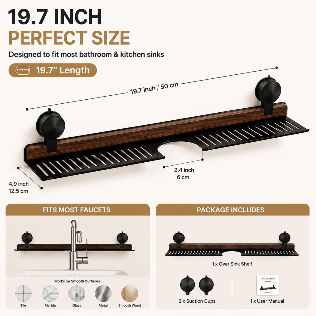 Bathroom Over Sink Shelf, 19.7 Inch No Drill Sink Organizer