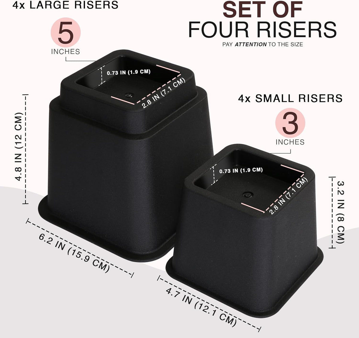 Utopia Bedding Adjustable Bed Risers 3 & 5 Inch, Black, 36-Pack