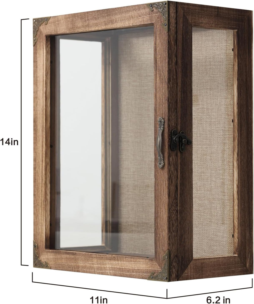 Shadow Box Display Case 11x14 Deep with Glass on 4 Sides, 6.2in Depth Wall Mounted Memory Box for Keepsakes, Wooden Display Case for Graduation Cap, Jersey, Wedding, Medals – Rustic Shadowbox Frame