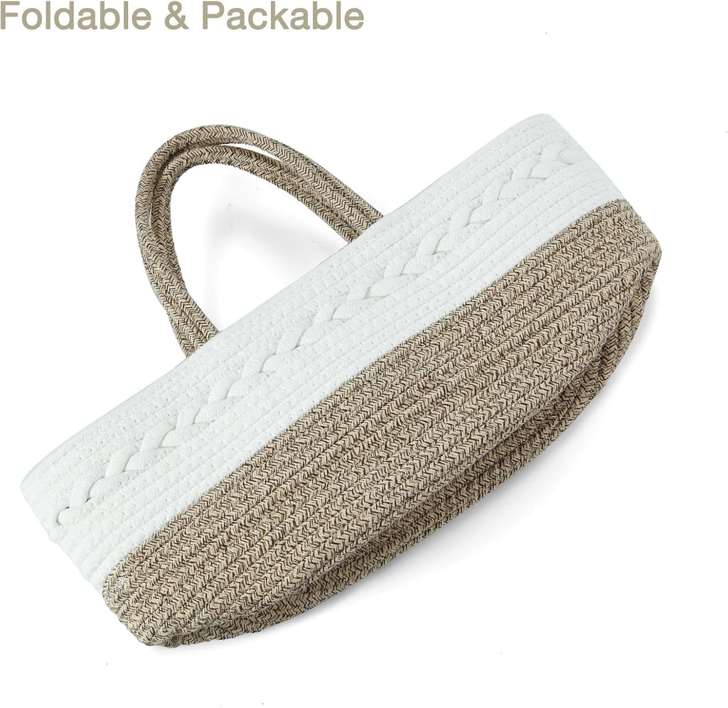 PandaEar Baby Diaper Caddy Organizer, Portable Nursery Storage Basket Cotton Rope Diaper Caddy for Baby Shower Gifts Newborn Infants -Brown