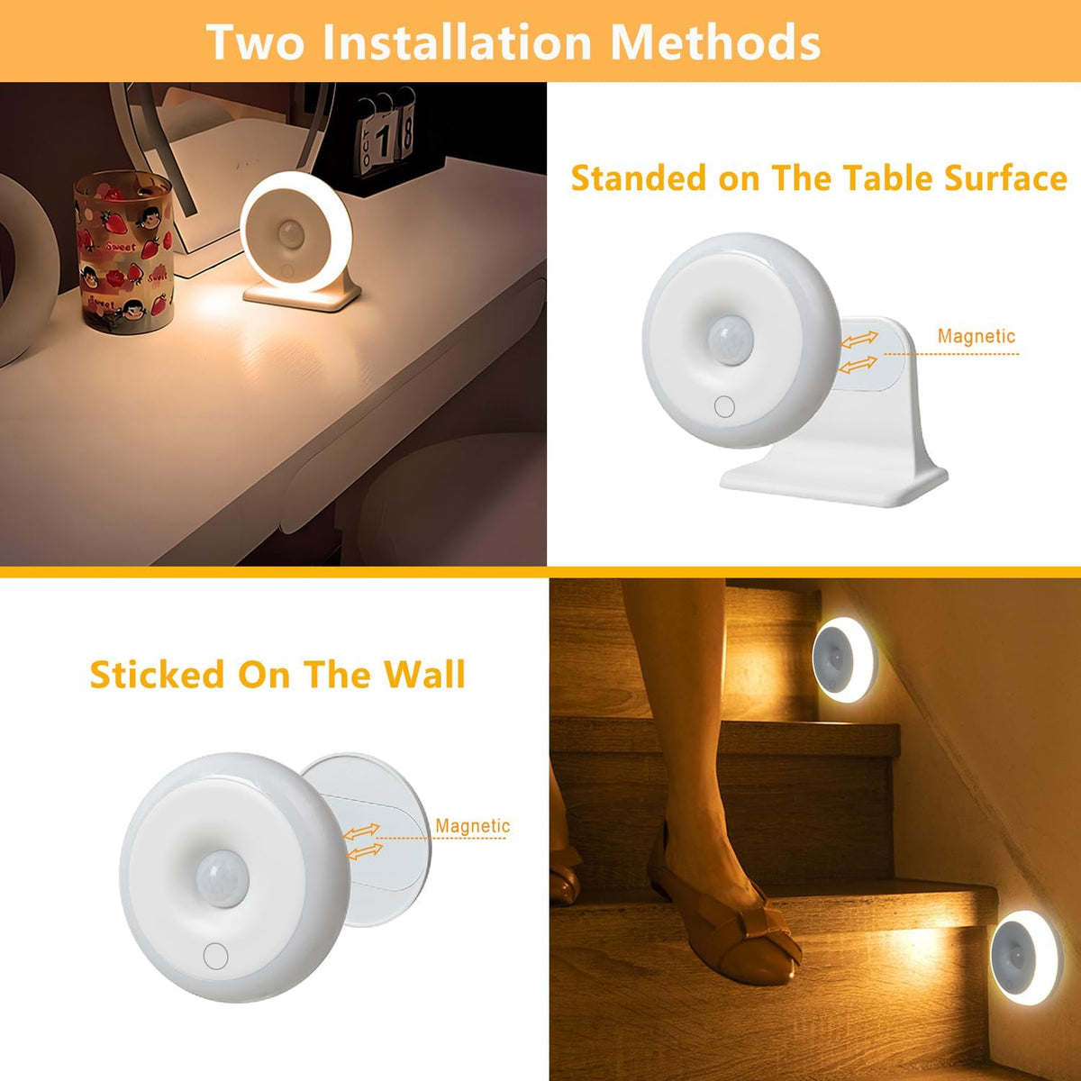 WADERA Rechargeable Motion Sensor Night Light, Motion-Activated NightLight