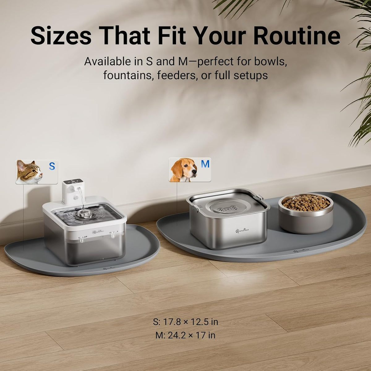 DownyPaws Cat Food Mat,Silicone Waterproof Feeding Mat, 18"×12.5", Gray