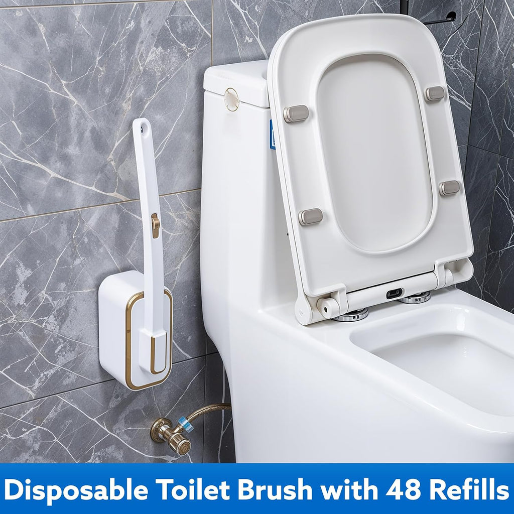wlich Disposable Toilet Brush Set With 48 Refills, Wall-Mount Holder
