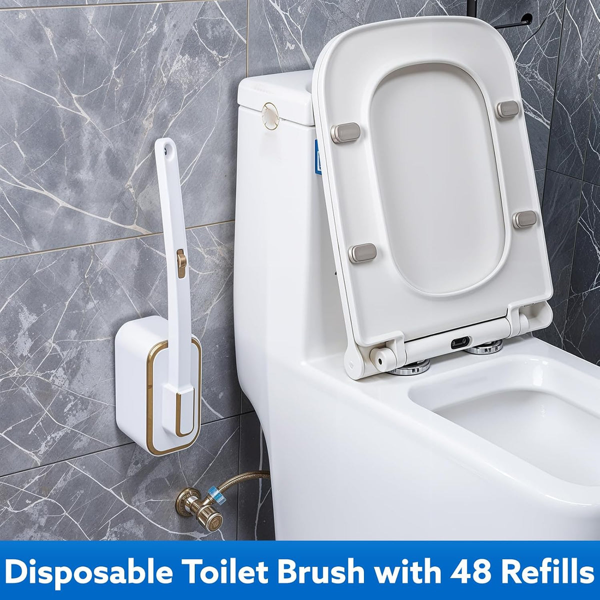 wlich Disposable Toilet Brush Set With 48 Refills, Wall-Mount Holder