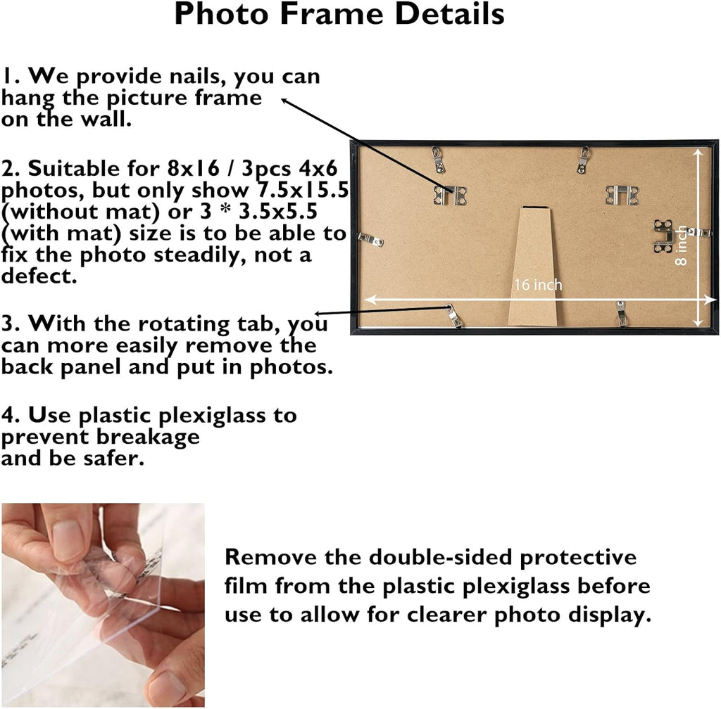 JCJMY 8x16 Collage Picture Frame with Mat, Display 3 Pcs 4x6 Photos or 8x16 Picture, Three Opening 4x6 Picture Frame Collage for Wall Hanging or Tabletop, Lightweight 4 x 6 Triple Photo Frame, Black
