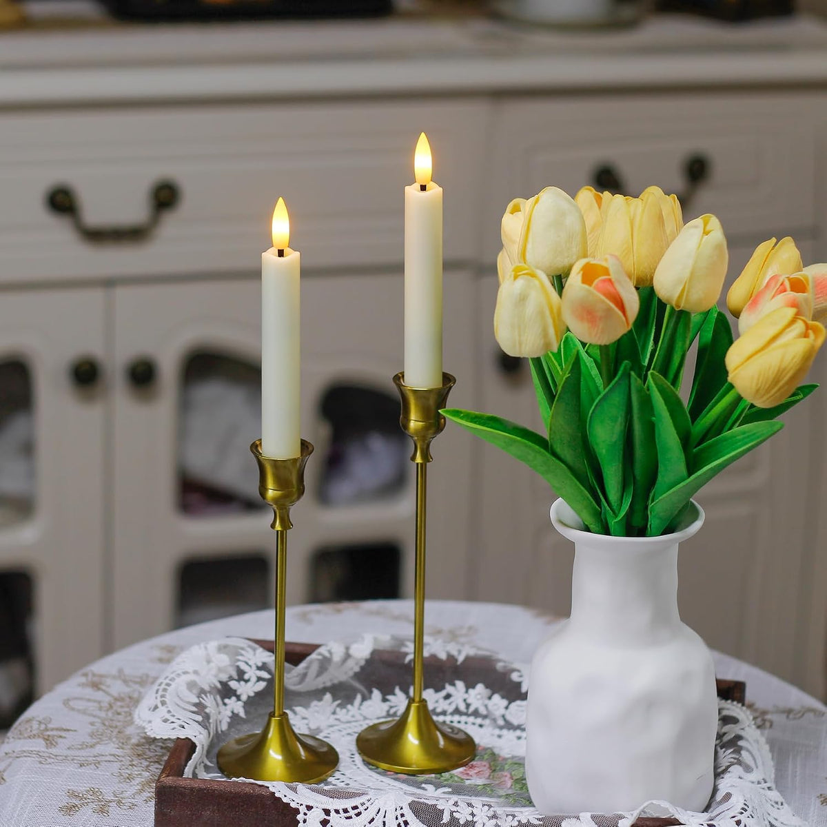 6.4 Inches Plastic LED Taper Candles with Remote and Timer,Ivory Flameless Battery Operated Flickering Candlesticks,Pack of 6 Flameless 0.78” Diameter 3D-Wick Tall Window Candles,Long-Lasting