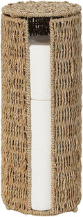 PINXIURY Seagrass Toilet Paper Holder with Storage, 3 Rolls of Wicker Toilet Paper Holder for Bathroom and Under Sink, Handmade Woven Toilet Paper Rolls Holder Stand