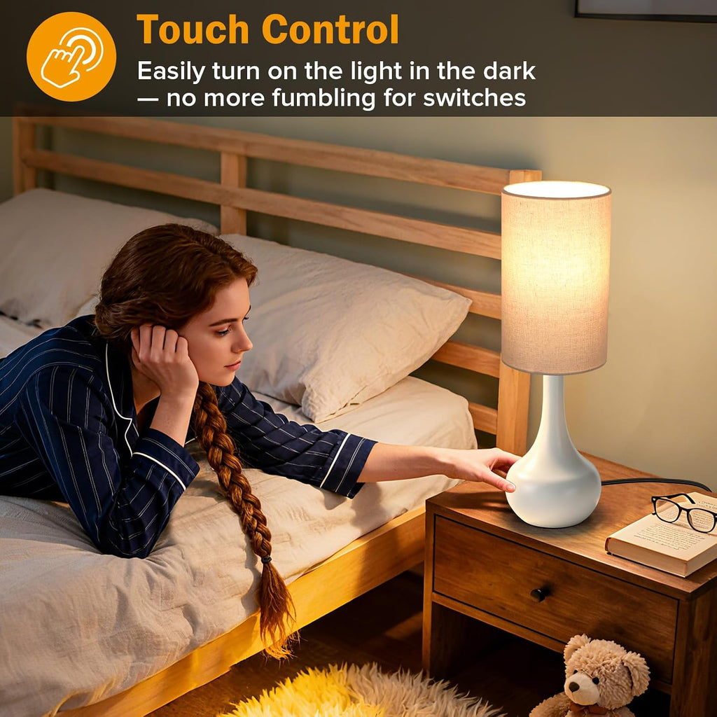 Touch Bedside Lamp for Nightstand,3-Way Dimmable,Space Saving & No Assembly Required, Upgraded Small Droplet White Table Lamp for Bedroom, Living Room (LED Bulb Included)