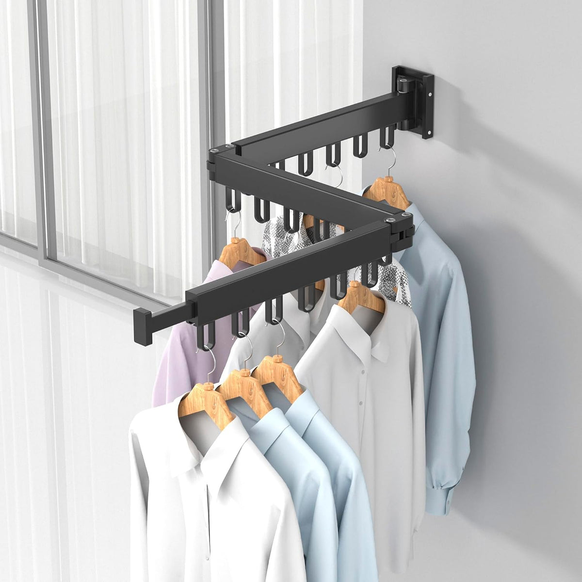 wall Mounted Clothes Drying Folding Hanger Rack for Laundry Room