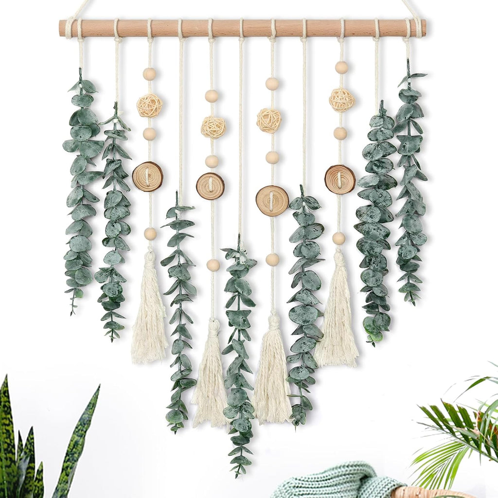 Artificial Eucalyptus Wall Hanging Faux Greenery Decor with Wicker Balls