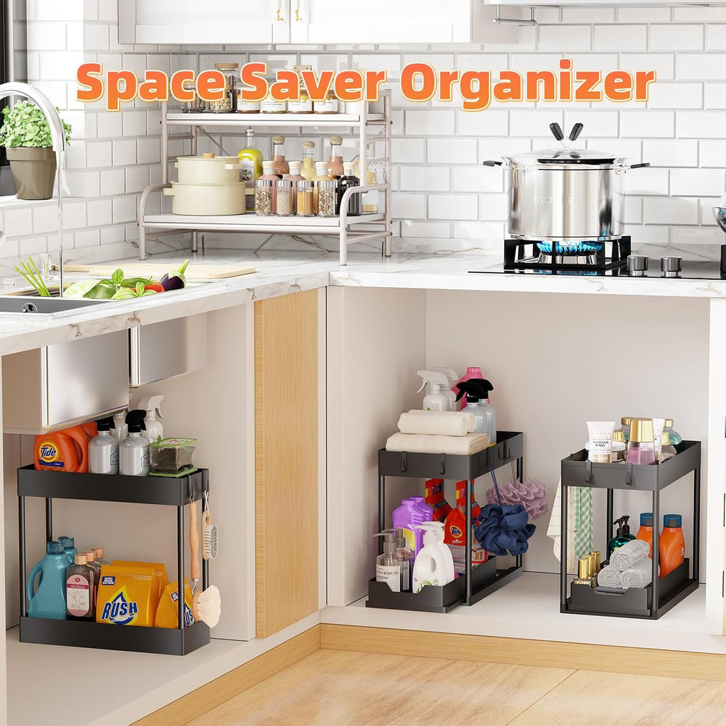 Simple Trending Under Sink Organizer 3 Pack, with Sliding Drawer, Black