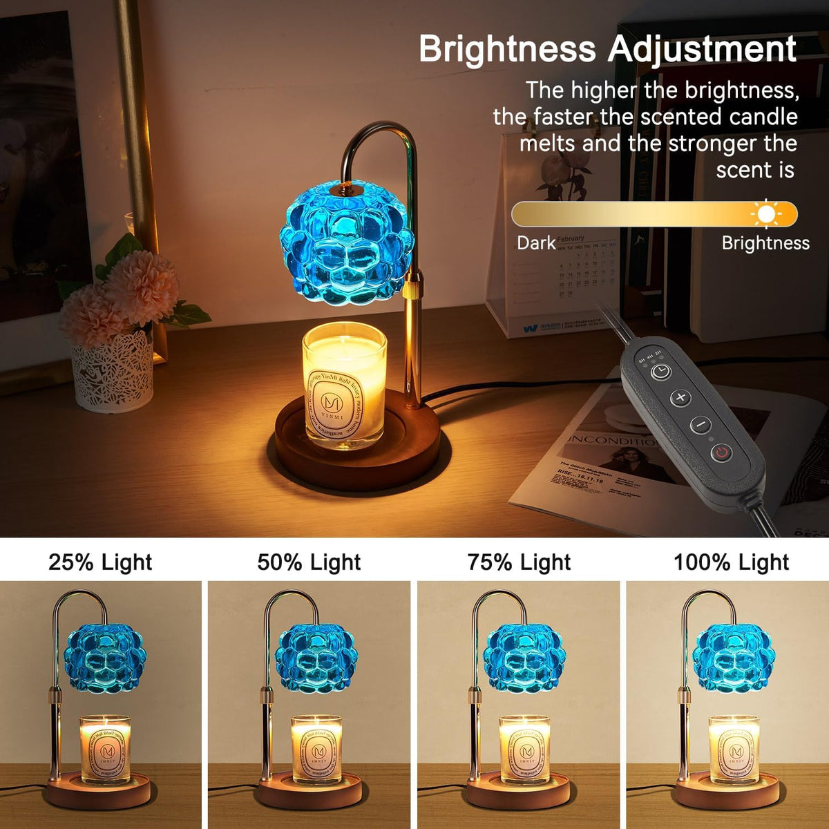 Candle Warmer Lamp with Timer Adjustable - Height Candle Warmer, Dimmer, Vintage Glass Wax Melting Lamps for Home Decor, for Candles in Jars with 2 Bulbs