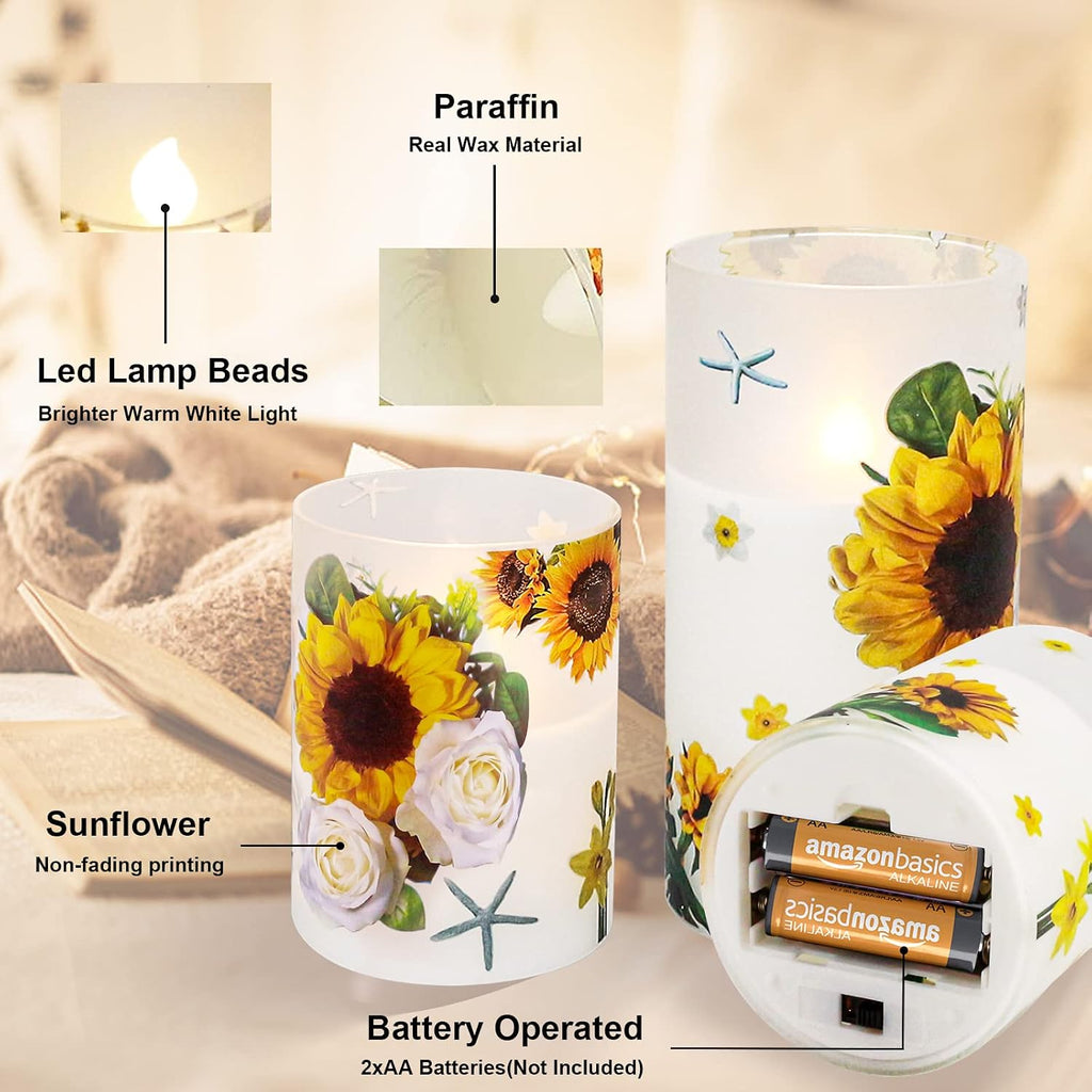 Sunflower Decor Flameless Candles Gifts for Women,Sunflower Candle Housewarming Gifts New Home Get Well Soon Gifts for Women,Decorative Battery Operated Candles