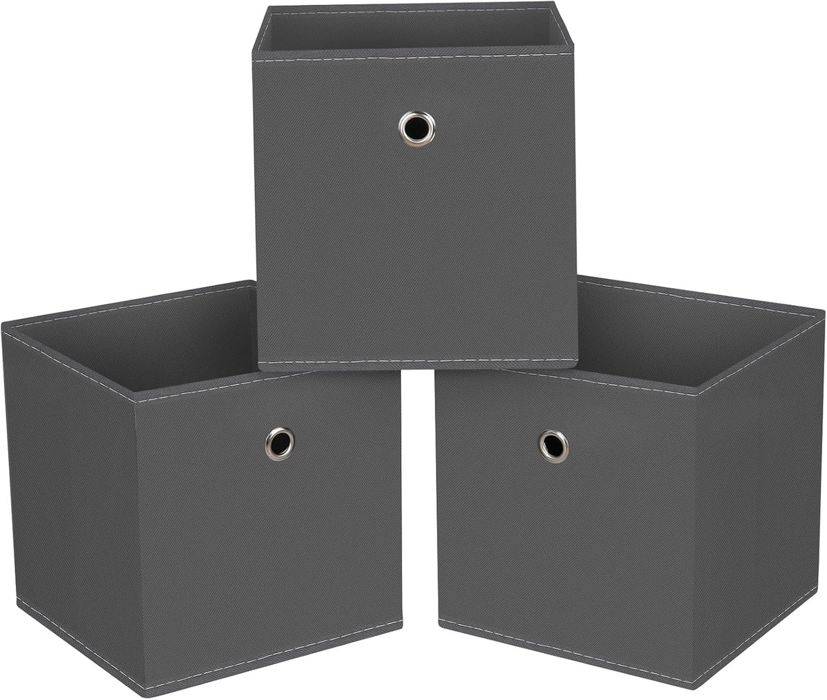 13x13x13 storage cube bins,collapsible fabric storage cubes Decorative storage basket,13 inch Record cube storage box for shelves,clothing,shelf,drawer,bathroom organizer,Set of 3 (Grey)