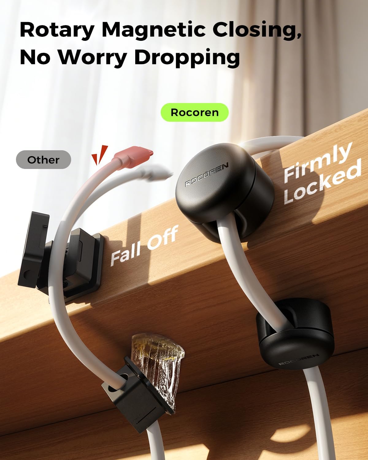 Rocoren 9 Pack Magnetic Cable Clips 360° Rotating Adhesive Cord Holder