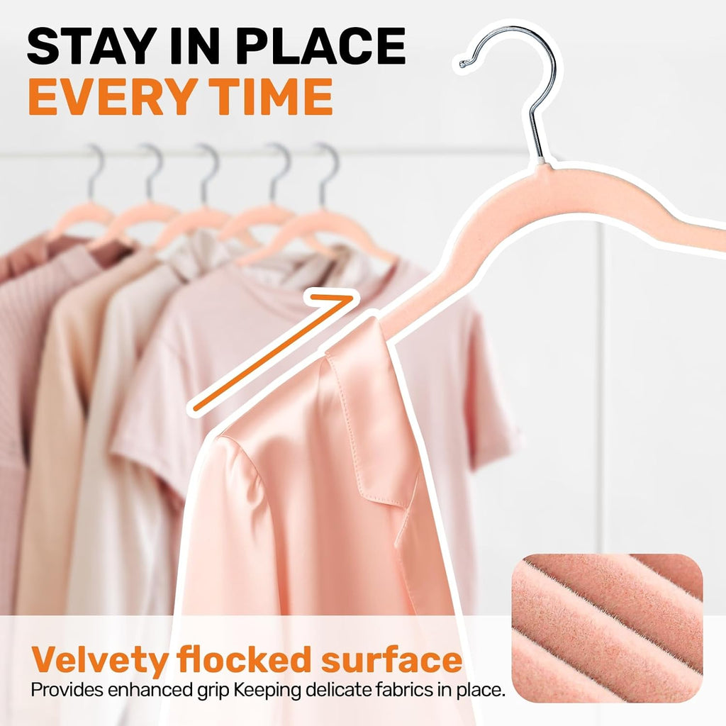 Sishynio Velvet Shirt Hangers 30 Pack, Slim Felt Hangers Pink