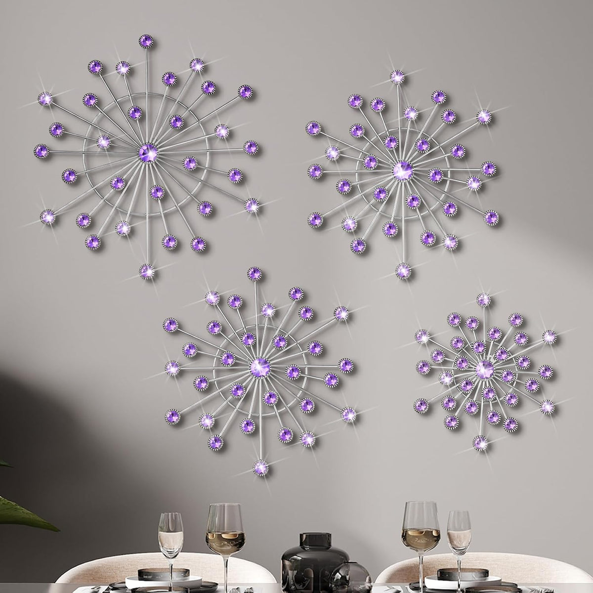 Blulu 4 Pcs Purple Wall Art Metal Starburst Decor Lavender Wall Decor