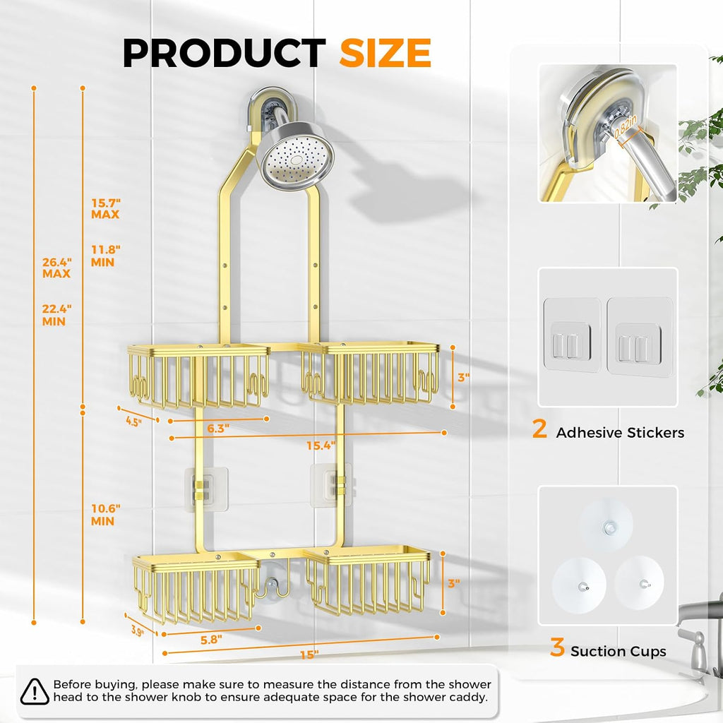 Adjustable Aluminum Shower Caddy Hanging for Handheld Showerhead, Gold