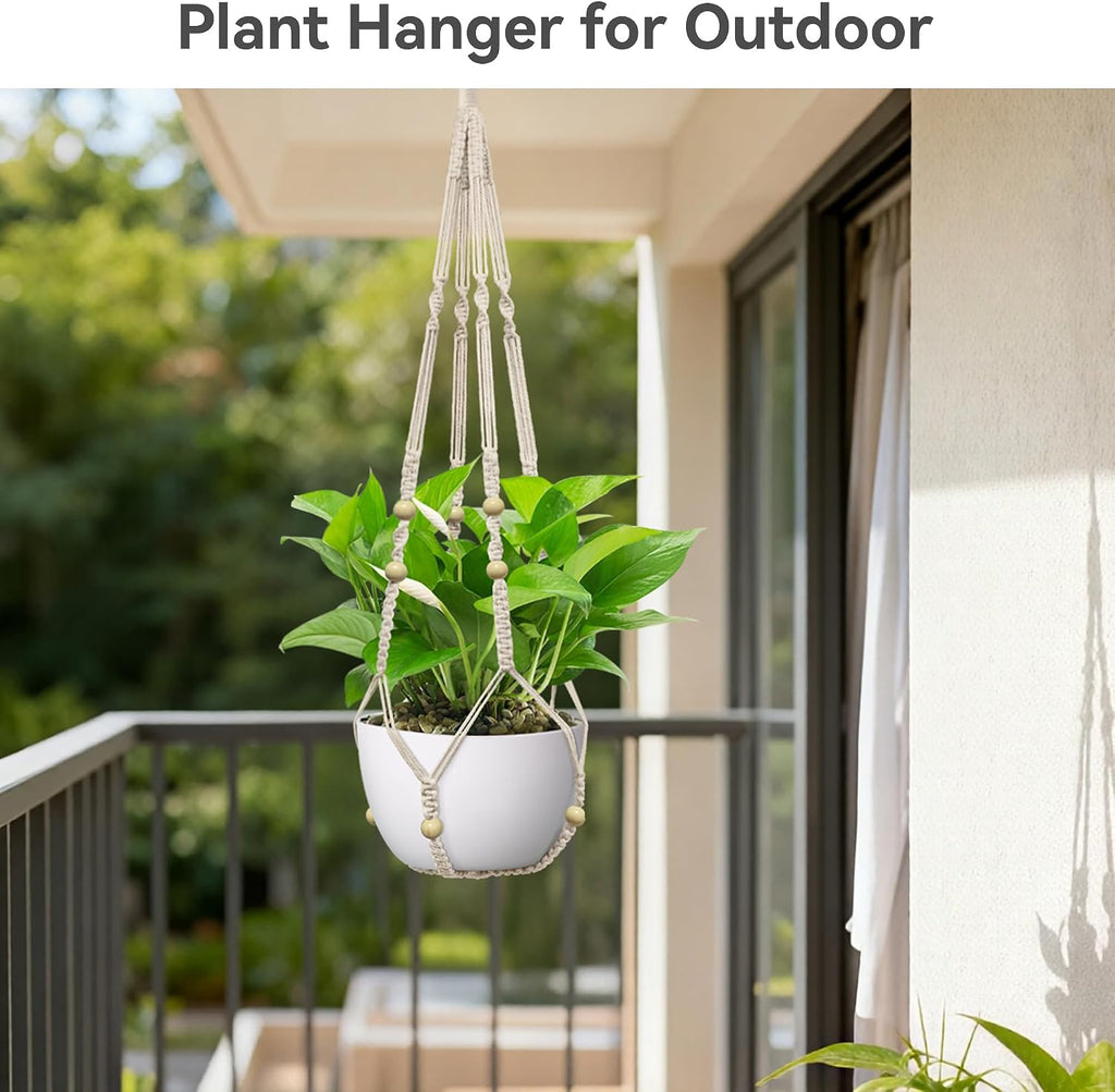 USLAI Macrame Plant Hanger, for Up to 15 Inch Pots, 35 Inch, Ivory, 2 Pack