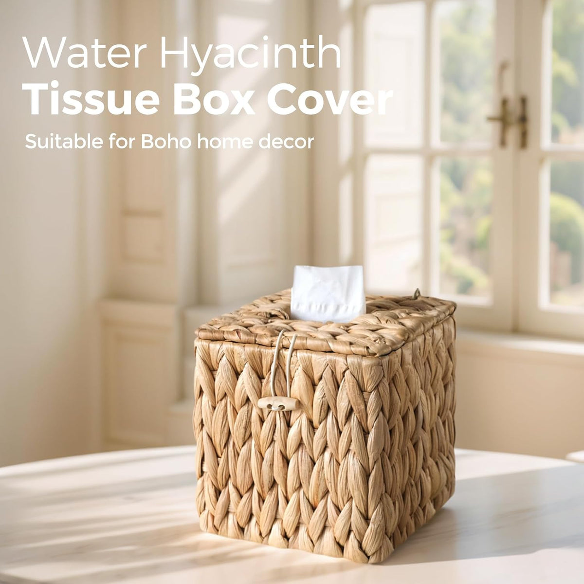 Rattan Tissue Box Cover with Lid, Wicker Tissue Box Holder Square