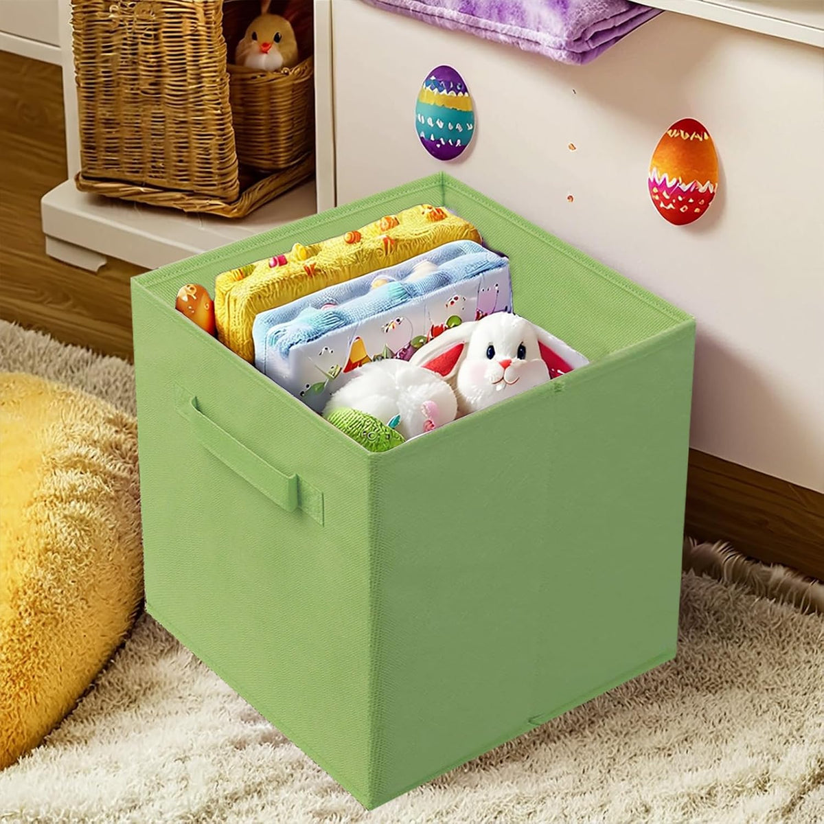 PowerKing Collapsible Storage Cubes, Farbic Storage Bins, Green, 2 Pack