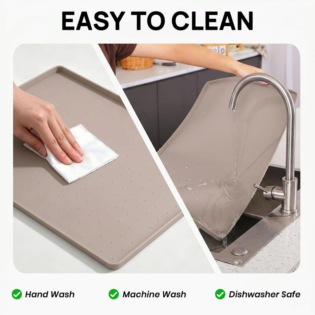YINEYA 22" x 14" Silicone Dog Food Mat Waterproof, 0.6" Raised Edge(Taupe)