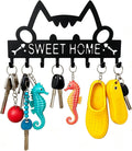 8 Hooks Entryway Wall Key Holder, Metal Key Rack Wall Mount for Keys, Bags and Leashes, Decorative Organizer for Entryway, Mudroom or Hallway, Sweet Home Design, 11 x 6.3 Inches, Black