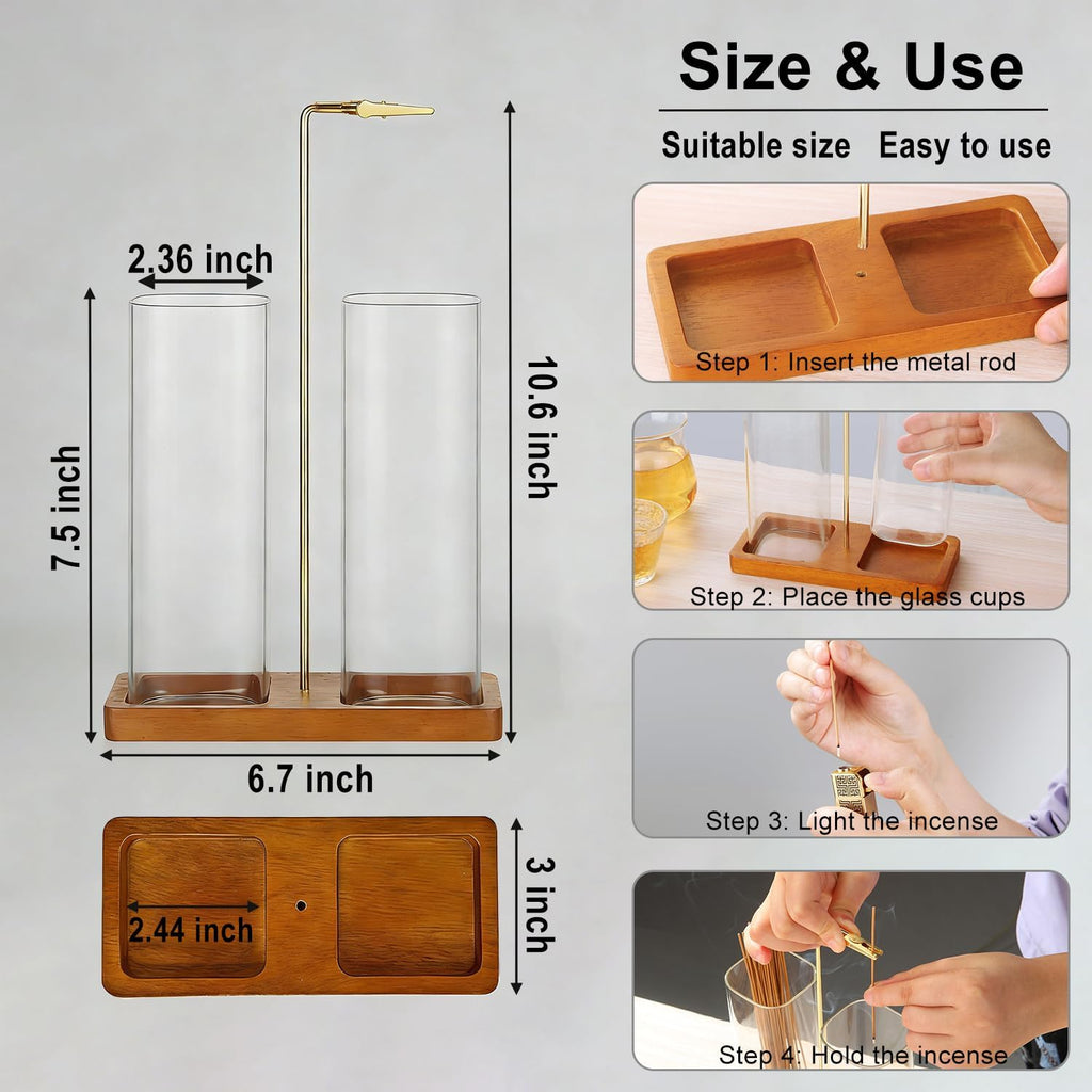 2 in 1 Incense Holder, Upside Down Glass Incense Holder for Sticks, Anti-Ash Incense Burner with Ash Catcher & Incense Storage for Meditation Yoga Spa Home Decor (Square)