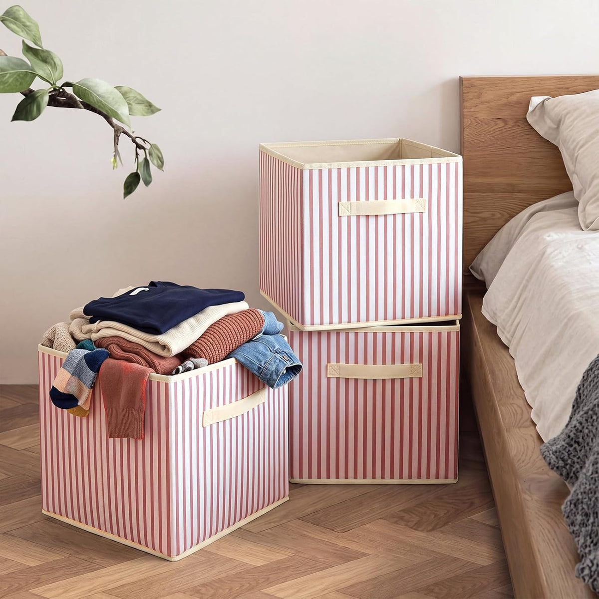 Amyhill 6 Pack Pink Striped Basics Collapsible Fabric Storage Bins