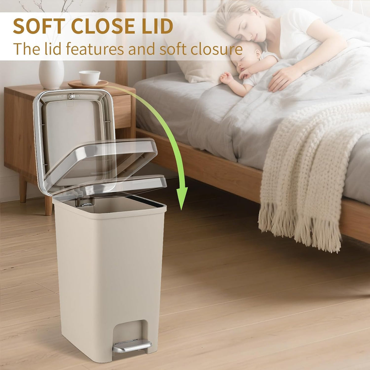 UUJOLY Small Bathroom Trash Can with Lid Step Pedal, 2.6 Gallon, Khaki