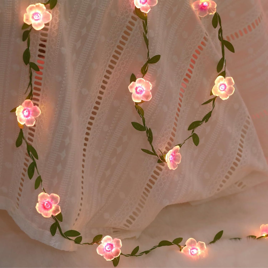 2PK Cherry Blossom Vine Lights 13ft 40 LED Fairy Lights with Remote & Timer