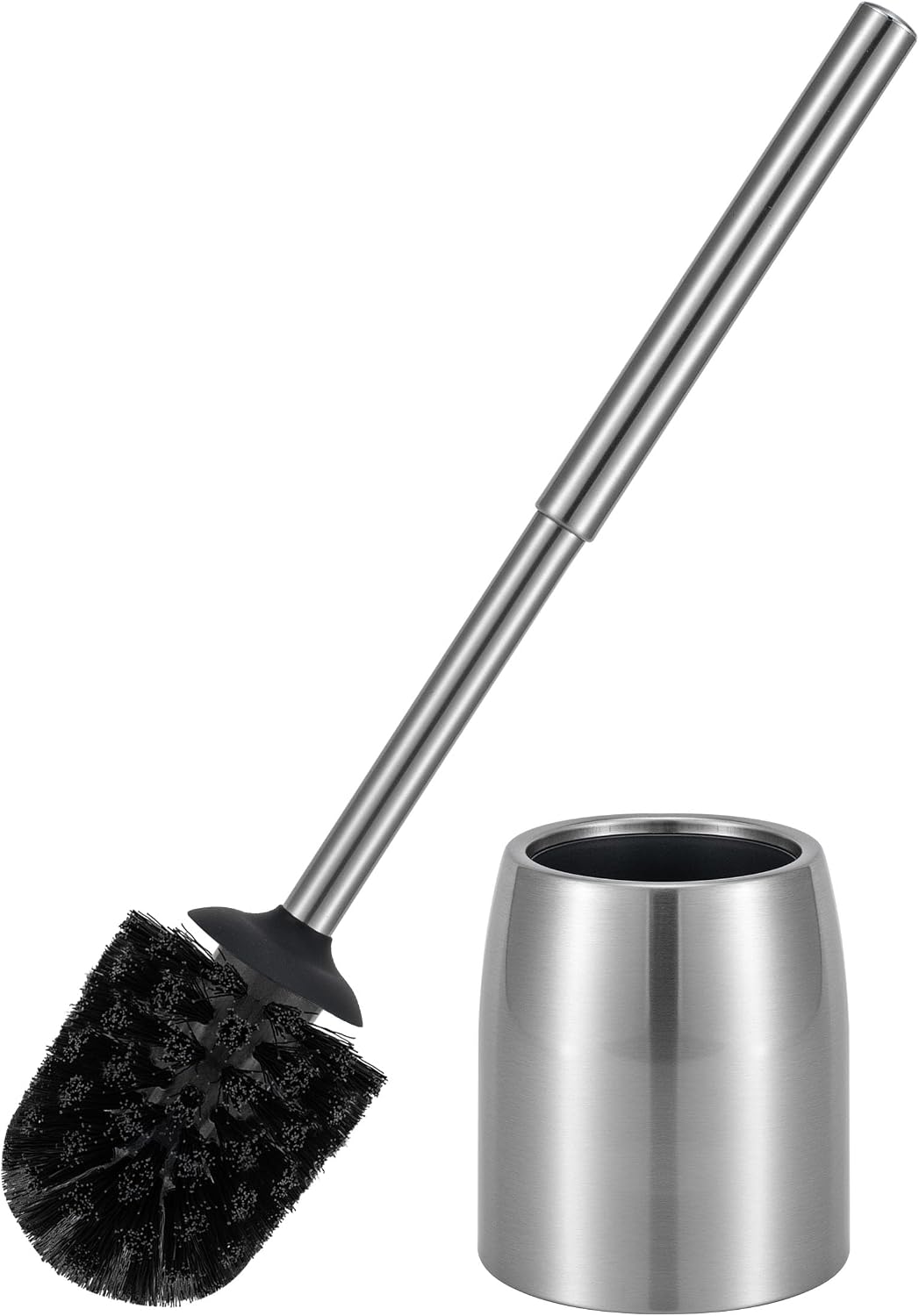 2Packs SUS304 Stainless Steel Toilet Brush and Holder Stain Nickle 12In Handle Bristles Toilet Bowl Brush Bathroom Brushes Cleaning Brush with Case Anti-Rust Brushed Silver